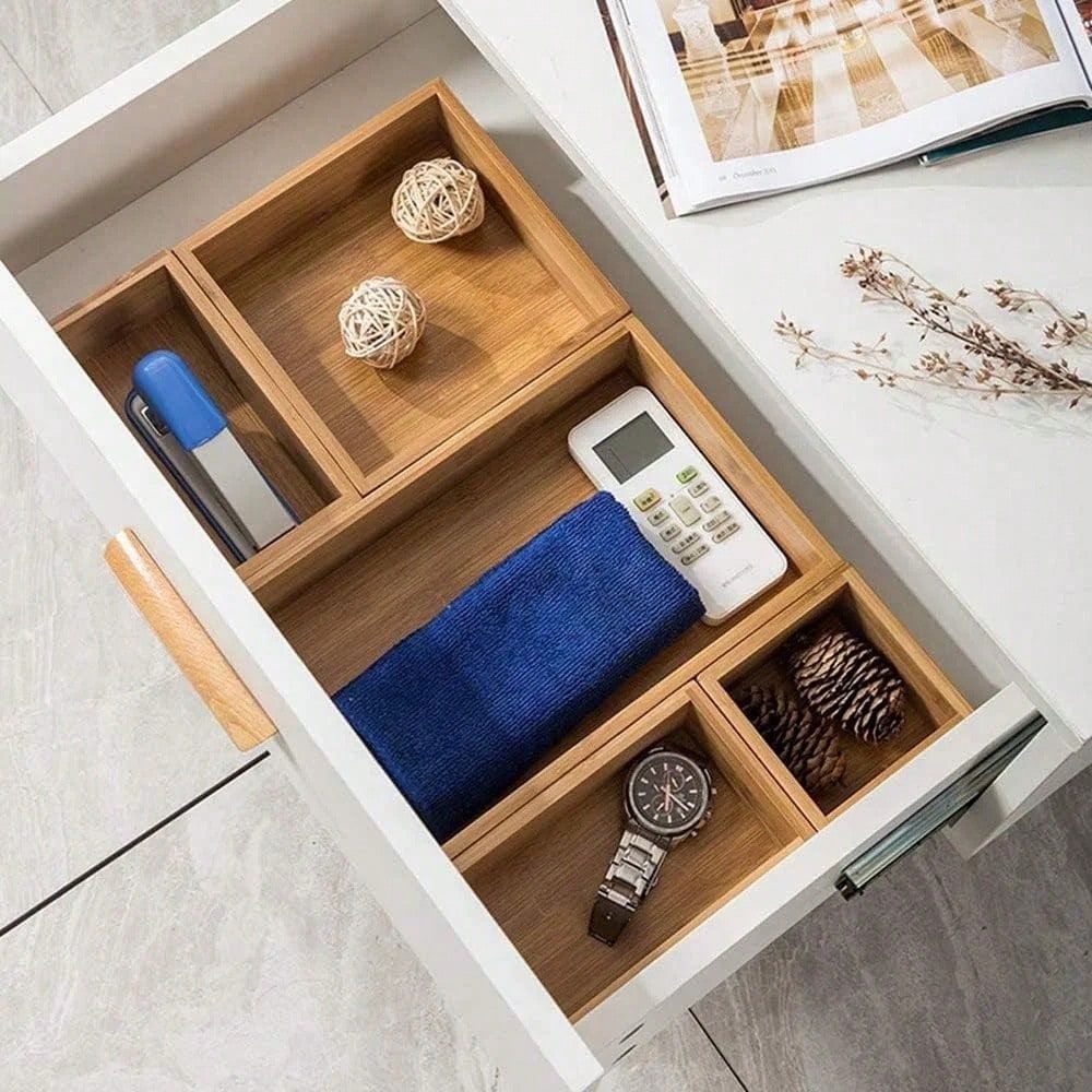 Office Drawer Organizer - Bamboo Drawer Organizer With Adjustable Wood