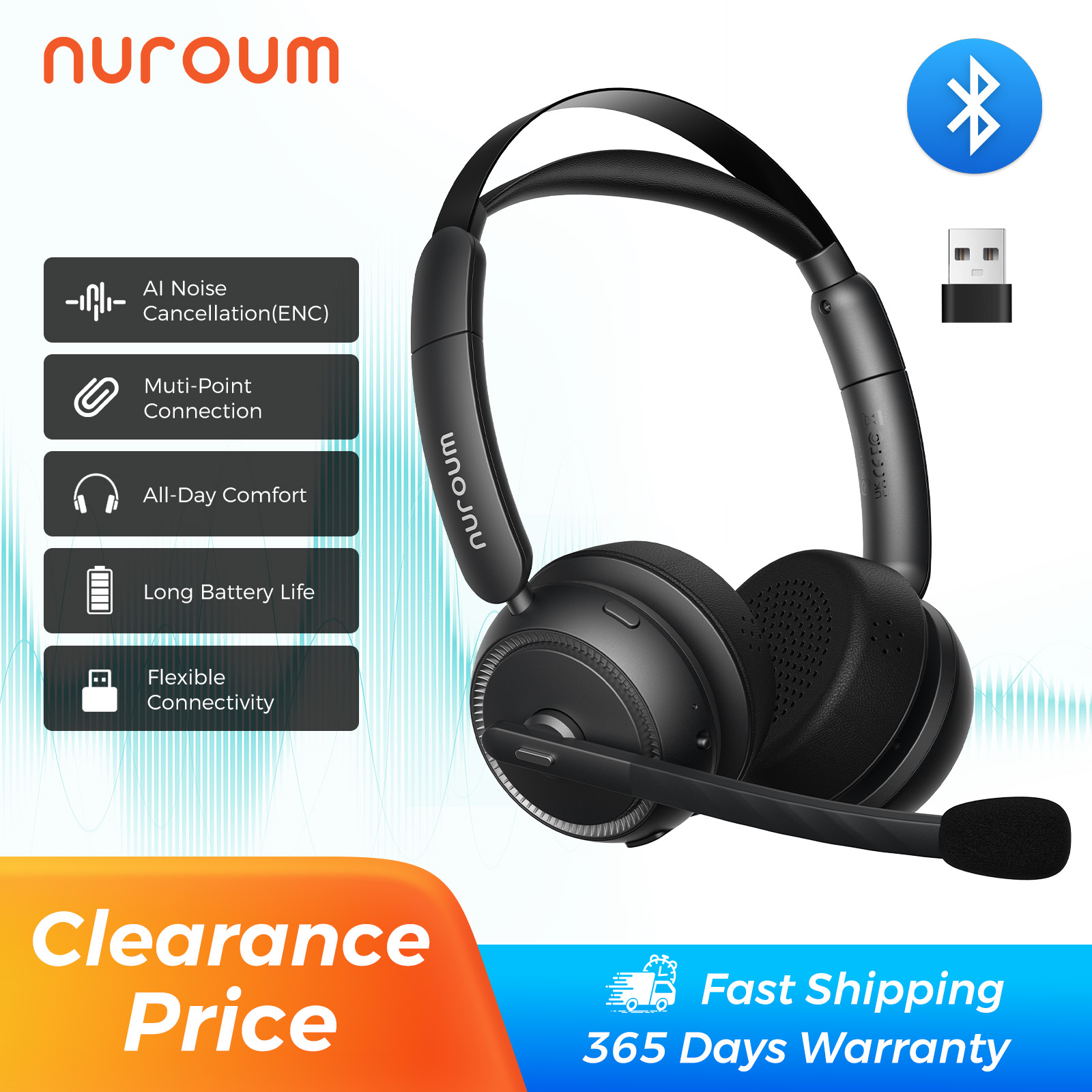 Home Office Of Microsoft - Nuroum Bluetooth 5.3 Over‑Ear Wireless Headset