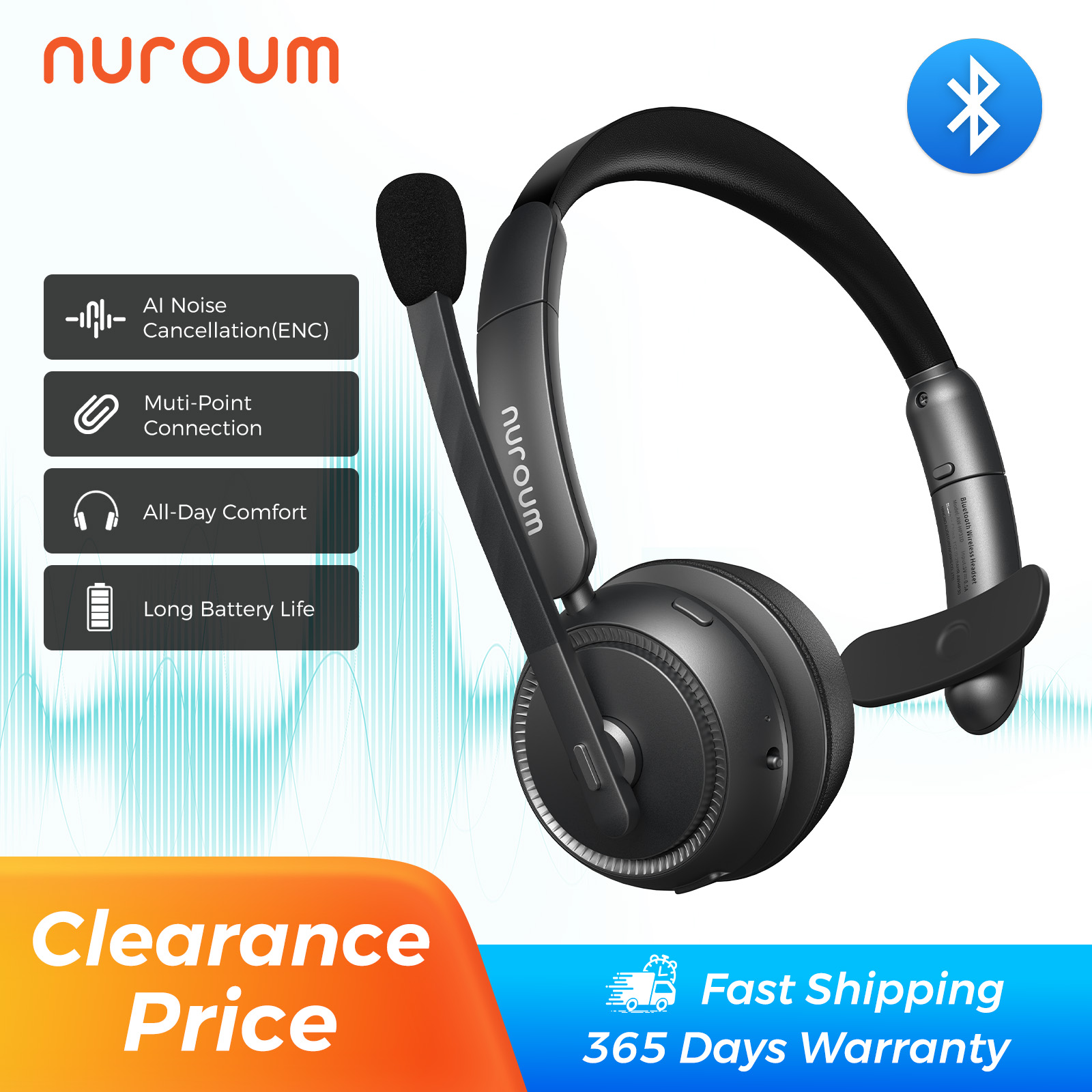 Home Office Of Microsoft - Nuroum Dark Grey Bluetooth 5.3 Over‑Ear