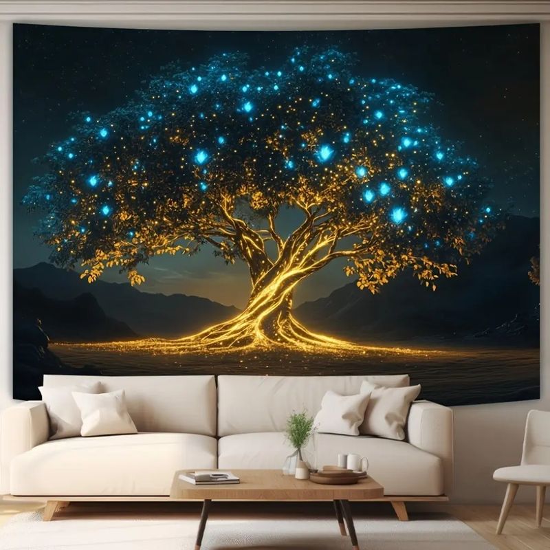 Home Office Yoga Room - VIKAMA Luminous Tree of Life Tapestry