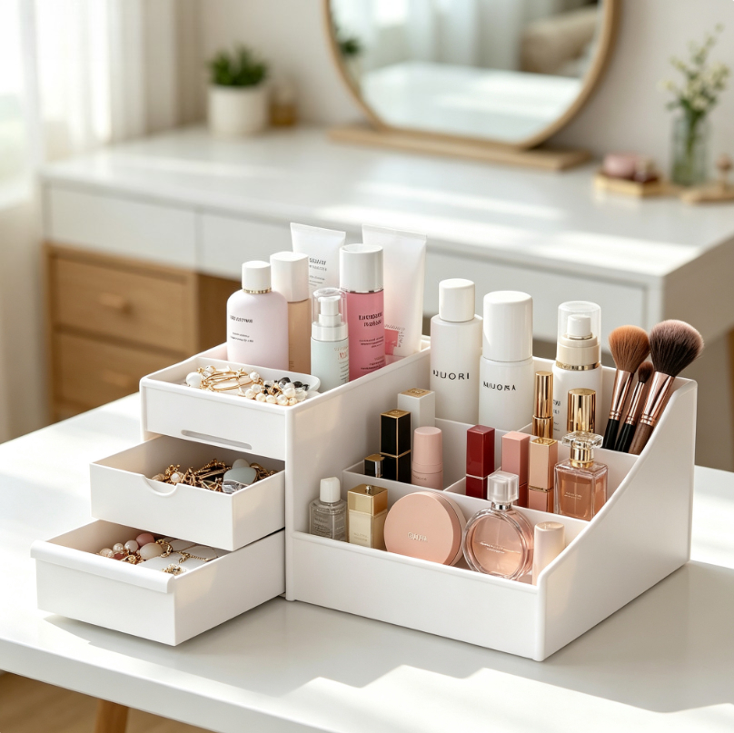 Office Drawer Organizer - Plastic Desktop Cosmetic Storage Box with