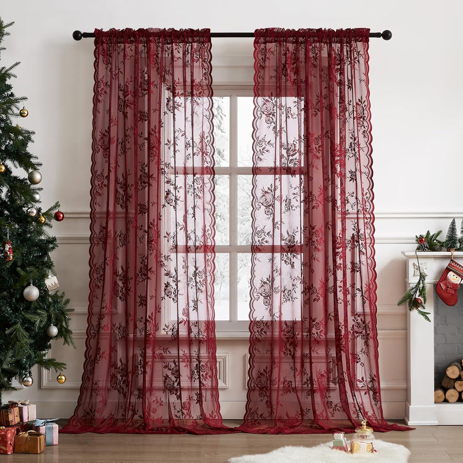 Home Office Pc - 1 PC Burgundy Lace Curtains 45