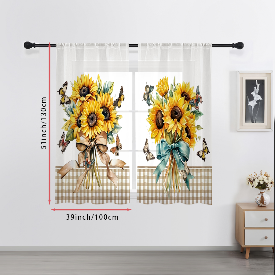 2PCS Digital Print Sheer Curta - огляд і ціна Home Office Minimalist