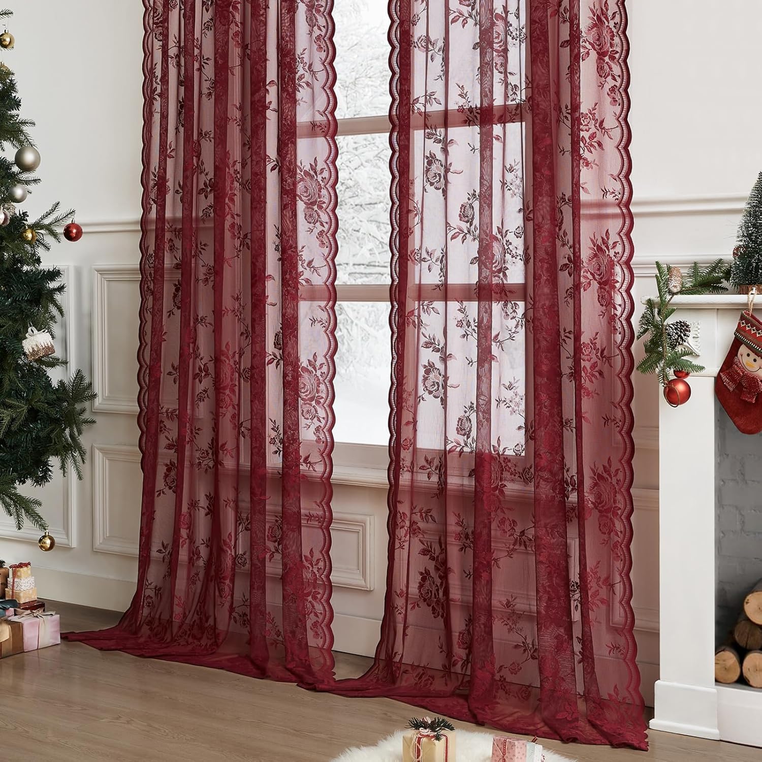 1 PC Burgundy Lace Curtains 45 - огляд і ціна Home Office Pc