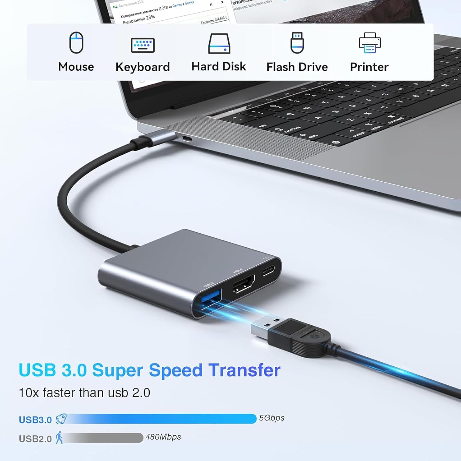 3-In-1 Type-C Usb Hub Male To  - огляд і ціна Home Office For Mac