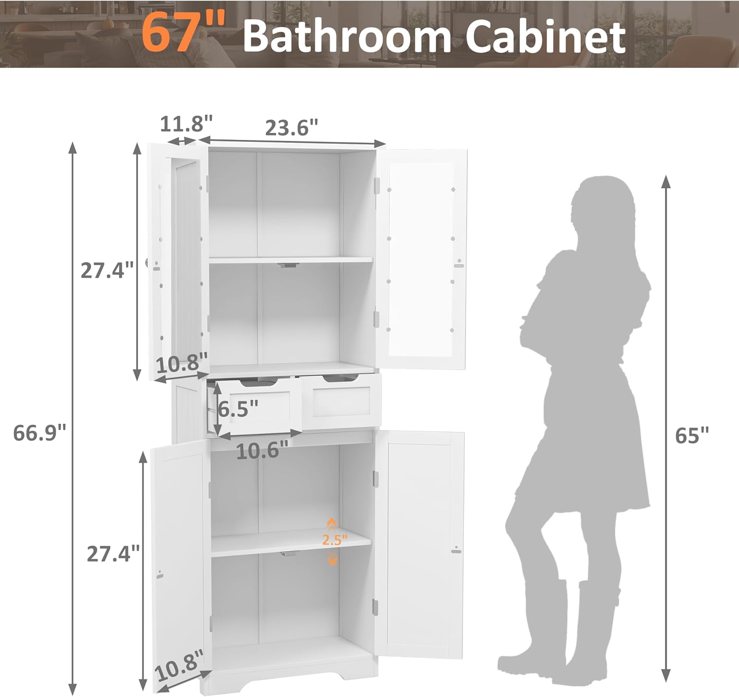 Tall Bathroom Storage Cabinet  - огляд і ціна Office Drawer Organizer